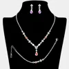 Fashnzfab Teardrop Stone Cluster Accent Oval Square Stone Cluster Rhinestone Paved Jewelry Set In Silver