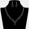 Fashnzfab Teardrop Stone Cluster Accent Rhinestone Necklace In Black