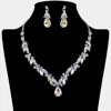 Fashnzfab Teardrop Stone Cluster Accent Rhinestone Necklace In Metallic