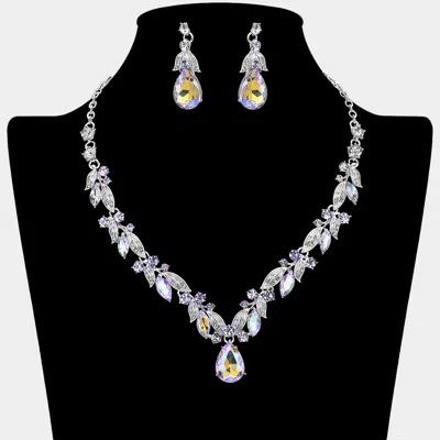 Fashnzfab Teardrop Stone Cluster Accent Rhinestone Necklace In Metallic