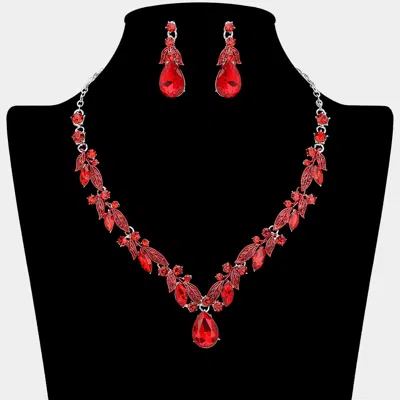 Fashnzfab Teardrop Stone Cluster Accent Rhinestone Necklace In Red