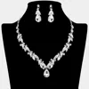 Fashnzfab Teardrop Stone Cluster Accent Rhinestone Necklace In Silver