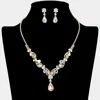 Fashnzfab Teardrop Stone Cluster Accent Rhinestone Paved Y Shape Necklace - Ab, Gold In Gold