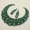 Fashnzfab Teardrop Stone Cluster Accented Evening Necklace In Green