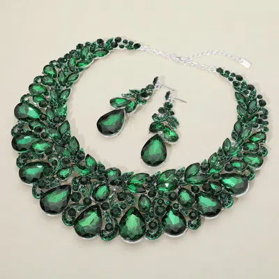 Fashnzfab Teardrop Stone Cluster Accented Evening Necklace In Green
