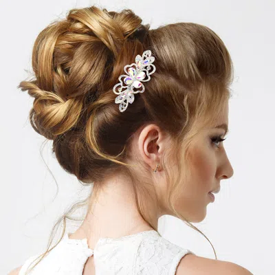 Fashnzfab Teardrop Stone Cluster Accented Flower Pointed Hair Comb In Red