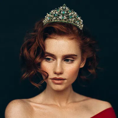 Fashnzfab Teardrop Stone Cluster Accented Round Rhinestone Embellished Queen Tiara In Multi