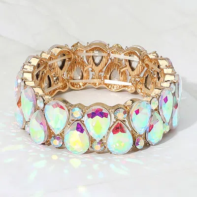 Fashnzfab Teardrop Stone Cluster Beaded Stretch Evening Bracelet Ab, Gold In Multi