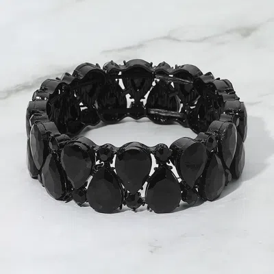 Fashnzfab Teardrop Stone Cluster Beaded Stretch Evening Bracelet Black, Jet Black