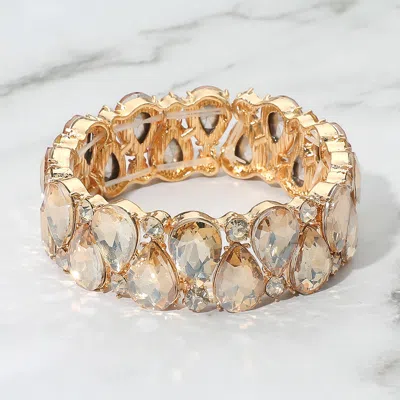 Fashnzfab Teardrop Stone Cluster Beaded Stretch Evening Bracelet Gold, Lt Col Topaz In Multi