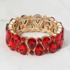Fashnzfab Teardrop Stone Cluster Beaded Stretch Evening Bracelet Gold, Red In Multi
