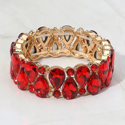 Fashnzfab Teardrop Stone Cluster Beaded Stretch Evening Bracelet Gold, Red In Multi