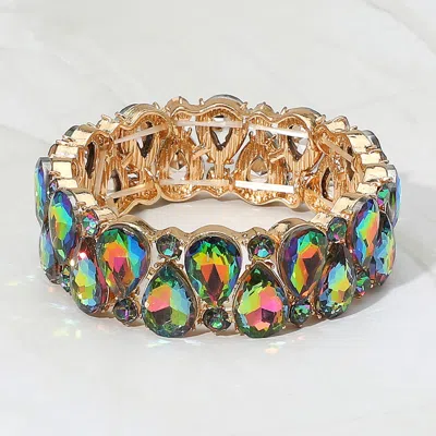 Fashnzfab Teardrop Stone Cluster Beaded Stretch Evening Bracelet In Green