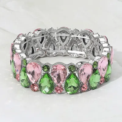 Fashnzfab Teardrop Stone Cluster Beaded Stretch Evening Bracelet In Metallic