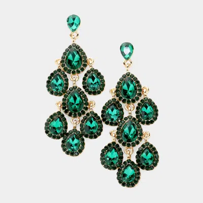 Fashnzfab Teardrop Stone Cluster Chandelier Dangle Evening Earrings In Green