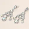 Fashnzfab Teardrop Stone Cluster Chandelier Drop Evening Earrings - Ab, Silver In Silver
