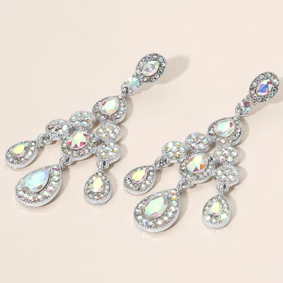 Fashnzfab Teardrop Stone Cluster Chandelier Drop Evening Earrings - Ab, Silver