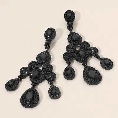 Fashnzfab Teardrop Stone Cluster Chandelier Drop Evening Earrings In Black