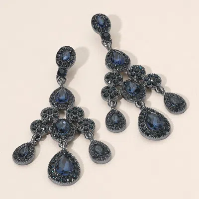 Fashnzfab Teardrop Stone Cluster Chandelier Drop Evening Earrings In Blue