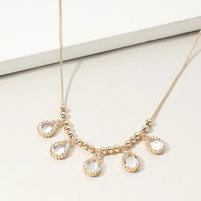 Fashnzfab Teardrop Stone Cluster Charm Beaded Necklace In Multi