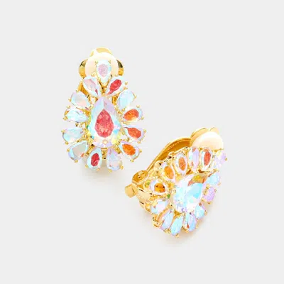 Fashnzfab Teardrop Stone Cluster Clip On Evening Earrings In Multi