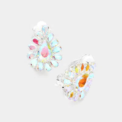 Fashnzfab Teardrop Stone Cluster Clip On Evening Earrings In Pink