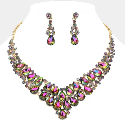 Fashnzfab Teardrop Stone Cluster Collar Evening Necklace In Gold