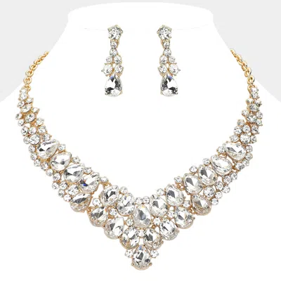 Fashnzfab Teardrop Stone Cluster Collar Evening Necklace In Gold