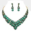 Fashnzfab Teardrop Stone Cluster Collar Evening Necklace In Green