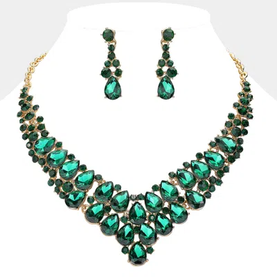 Fashnzfab Teardrop Stone Cluster Collar Evening Necklace In Green