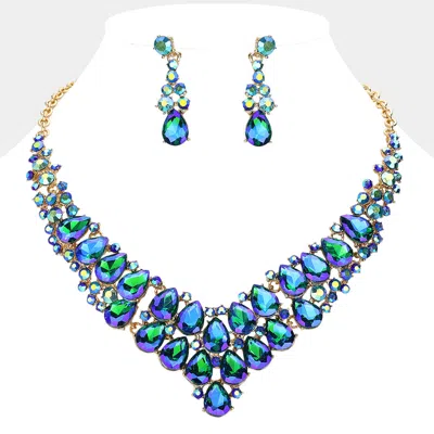 Fashnzfab Teardrop Stone Cluster Collar Evening Necklace In Multi