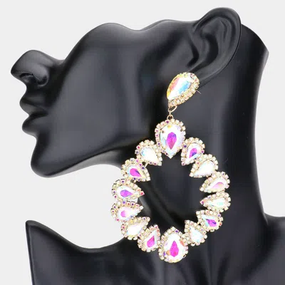 Fashnzfab Teardrop Stone Cluster Dangle Evening Earrings - Ab, Gold In Multi