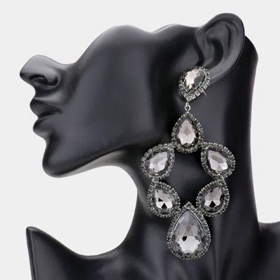 Fashnzfab Teardrop Stone Cluster Dangle Evening Earrings - Black Diamond In Metallic