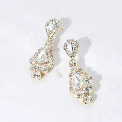 Fashnzfab Teardrop Stone Cluster Dangle Evening Earrings - Clear, Gold
