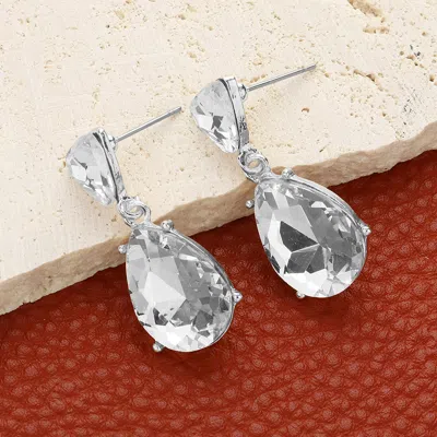 Fashnzfab Teardrop Stone Cluster Dangle Evening Earrings - Clear, Silver