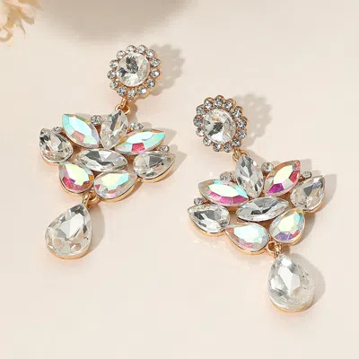 Fashnzfab Teardrop Stone Cluster Dangle Marquise Stone Cluster Embellished Drop Evening Earrings In Multi