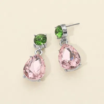 Fashnzfab Teardrop Stone Cluster Drop Dangle Evening Earrings In Pink