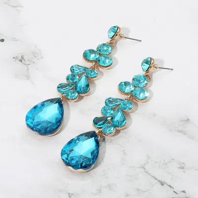 Fashnzfab Teardrop Stone Cluster Drop Evening Earrings In Blue