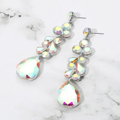 Fashnzfab Teardrop Stone Cluster Drop Evening Earrings In Silver