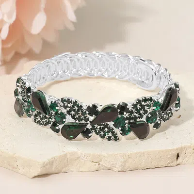 Fashnzfab Teardrop Stone Cluster Embellished Adjustable Evening Bracelet In Green