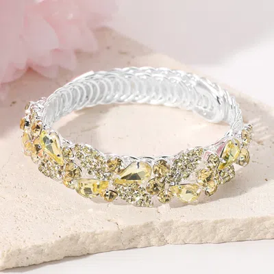 Fashnzfab Teardrop Stone Cluster Embellished Adjustable Evening Bracelet Silver, Yellow In Multi