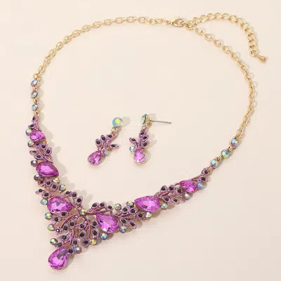 Fashnzfab Teardrop Stone Cluster Embellished Branch Evening Necklace In Purple