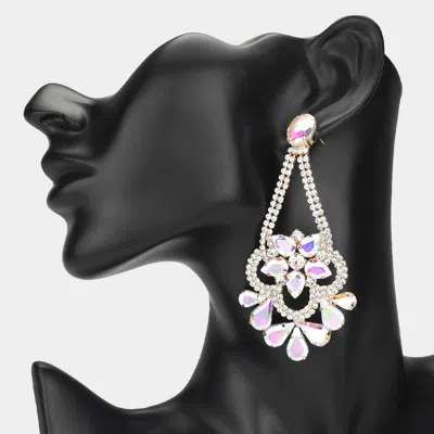 Fashnzfab Teardrop Stone Cluster Embellished Chandelier Evening Earrings - Ab, Clear, Gold In Metallic