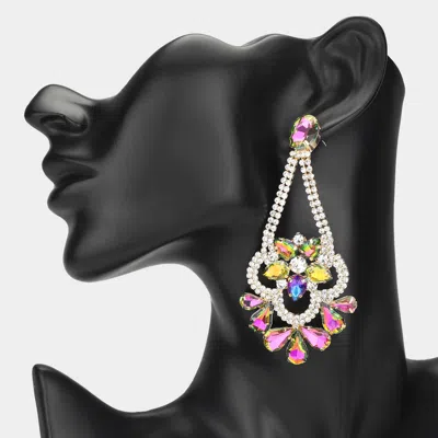 Fashnzfab Teardrop Stone Cluster Embellished Chandelier Evening Earrings - Gold, Multi