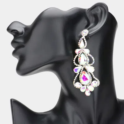 Fashnzfab Teardrop Stone Cluster Embellished Chandelier Evening Earrings In Black