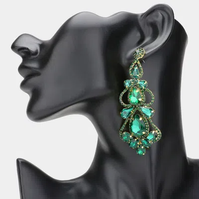 Fashnzfab Teardrop Stone Cluster Embellished Chandelier Evening Earrings In Green