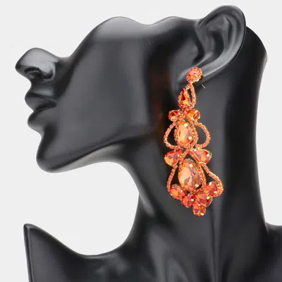 Fashnzfab Teardrop Stone Cluster Embellished Chandelier Evening Earrings In Orange