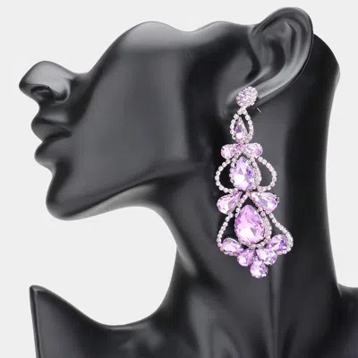 Fashnzfab Teardrop Stone Cluster Embellished Chandelier Evening Earrings In Purple