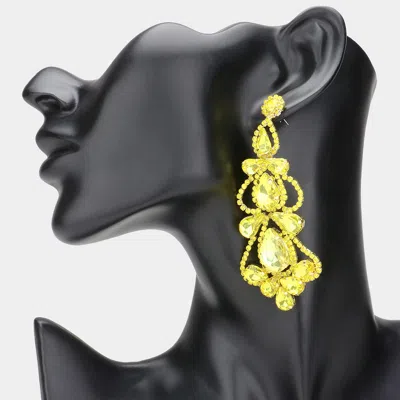 Fashnzfab Teardrop Stone Cluster Embellished Chandelier Evening Earrings In Yellow
