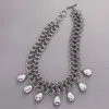 Fashnzfab Teardrop Stone Cluster Embellished Chunky Chain Toggle Necklace In Multi